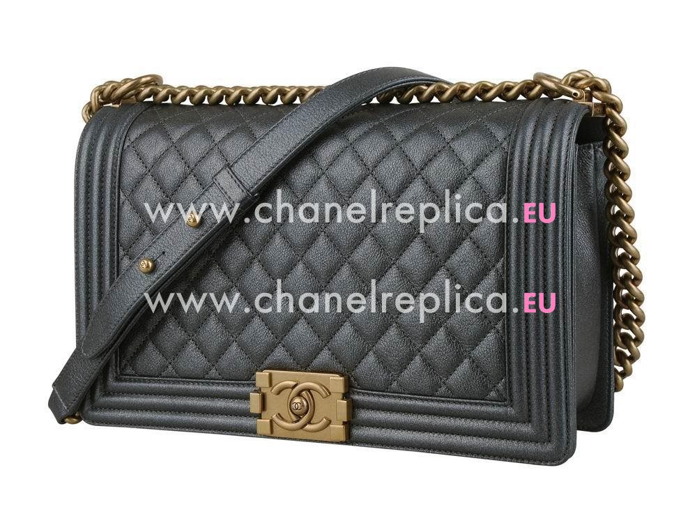 Chanel Calfskin Anti-Gold Chain 28cm Boy Bag Deep Gray A63648