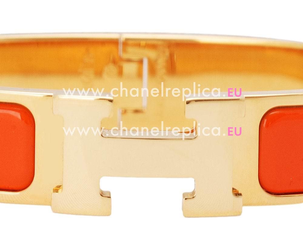 Hermes Click H Logo Enamelled Bracelet Orange Gold H46988