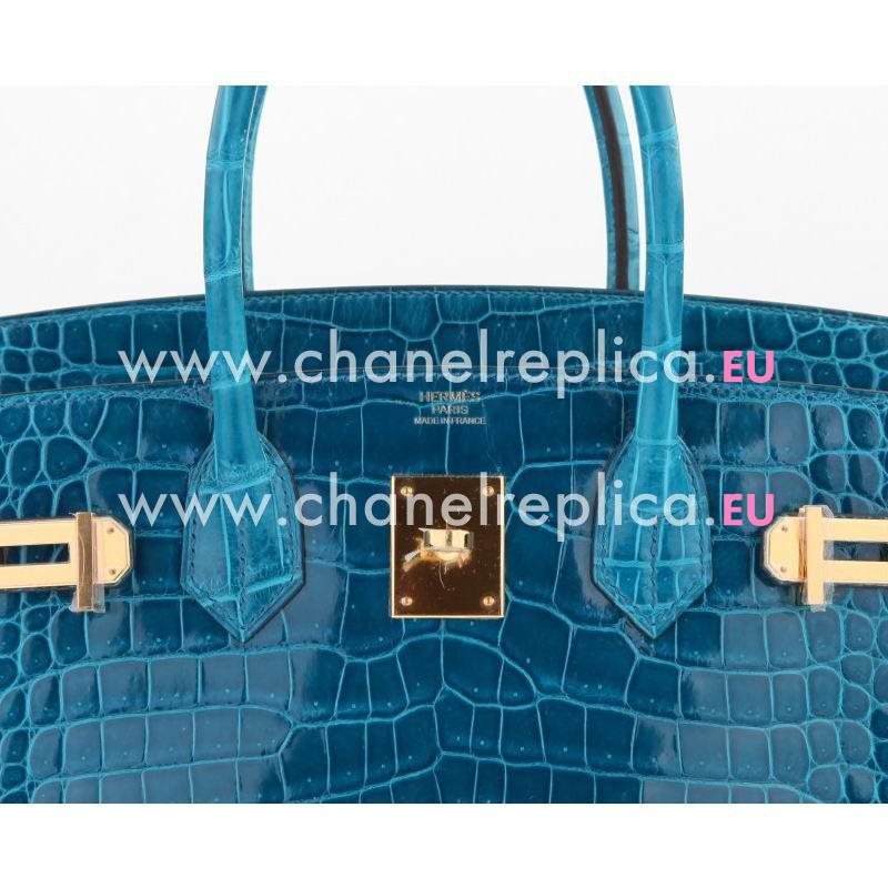 Hermes Birkin 30 Blue Izmir Crocodile Blue Colvert Interior With GHD Hand Sew H1030BIC