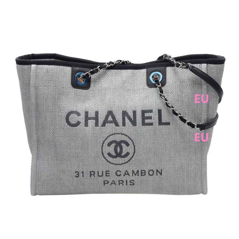 Chanel Toile Canvas Deauville Chain Shoulder Tote Bag Gray A67001CLLGY