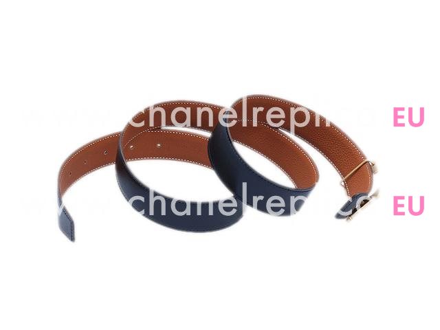 Hermes Gold H Buckle Black-Brown Calfskin Leather Two-sided Belt HB22145