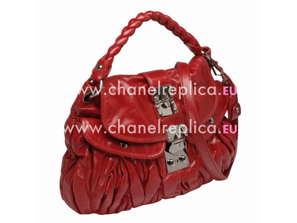 Miu Miu Matelasse Lux Nappa Leather Hobo Bag In Red RR1301