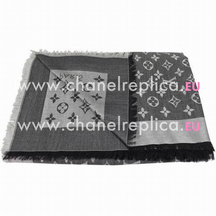 Louis Vuitton Classic Mongram Silk Wool Shawl Black M71378