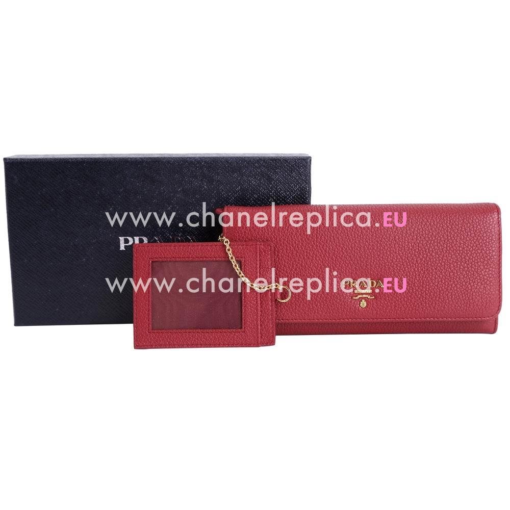 Prada Vitello Grain Embossment Logo Cowhide Wallet In Red PR161016007