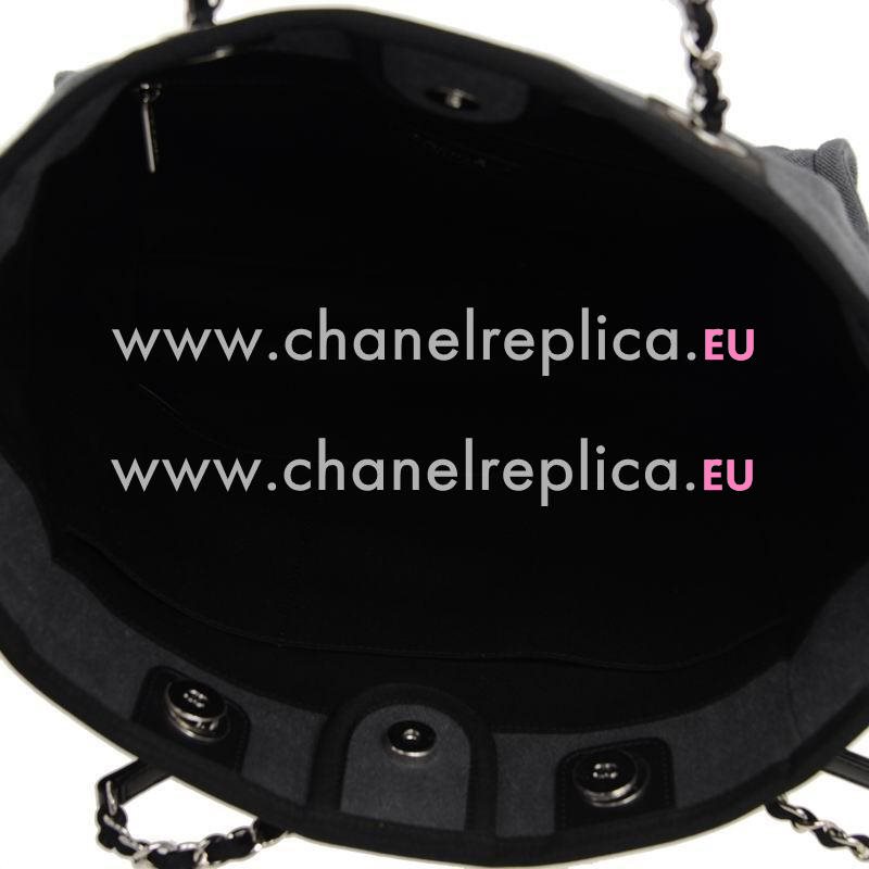 Chanel Denim Canvas Deauville Shop Tote Bag Silver Chain A67001CLGREY
