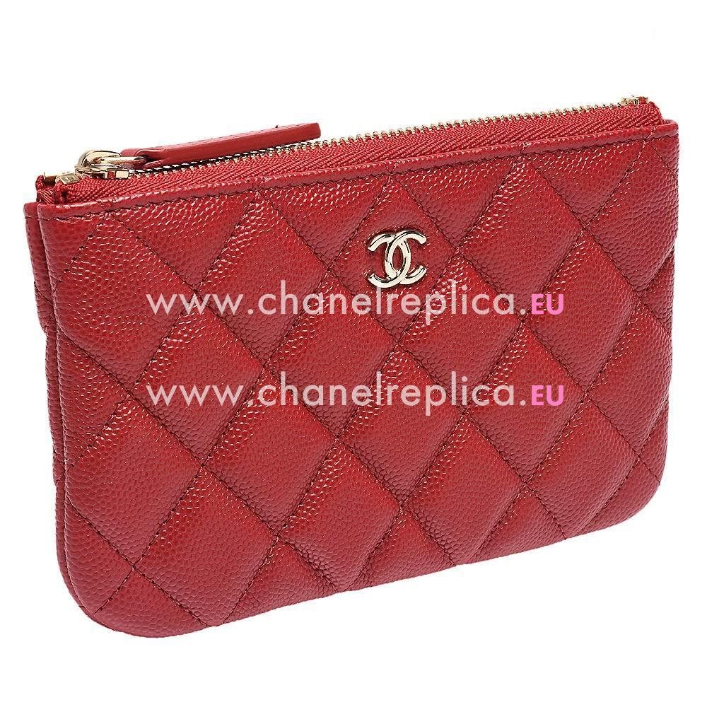 CHANEL Rhomboids Gold Hardware Lambskin Zipper Wallet in Red C7090705