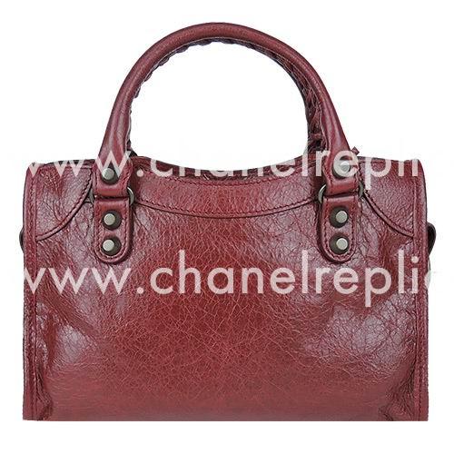 Balenciage City Lambskin Aged Brass hardware Classic Mini Bag Burgundy B2055024