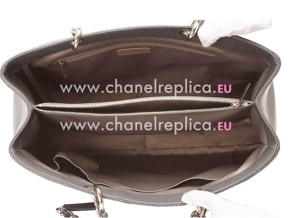 CHANEL Caviar Large Grand Shopper Tote Bag Gray(Gold) A548289