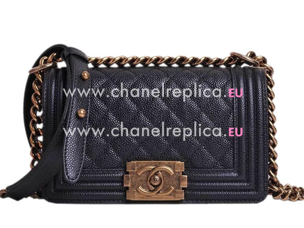 Chanel Caviar Antique-Silver Chain Boy Mini Bag Black A67085