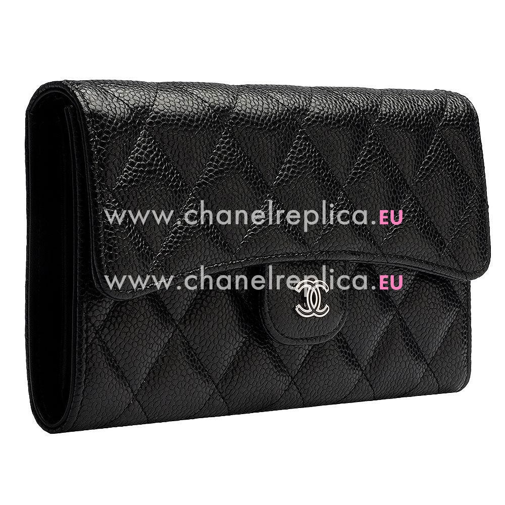 Chanel Caviar Ceramics CC Snapper Zipper Wallet Black A753394