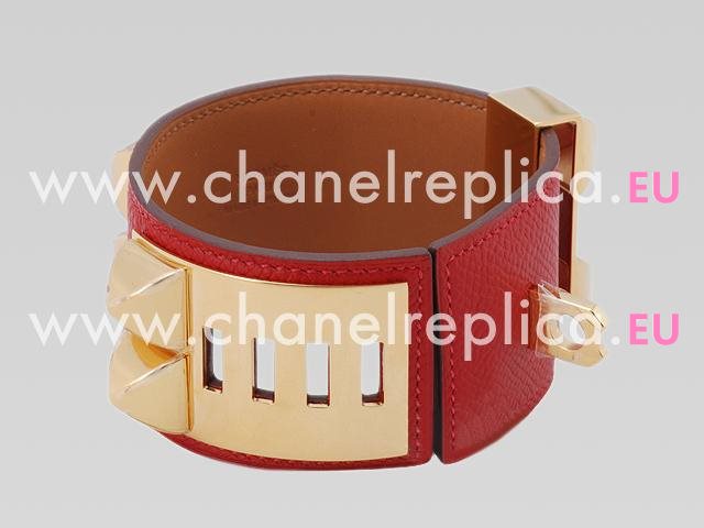 Hermes Goat Skin Collier De Chien Rivets of Metal Bracelet Red&Gold HE56984