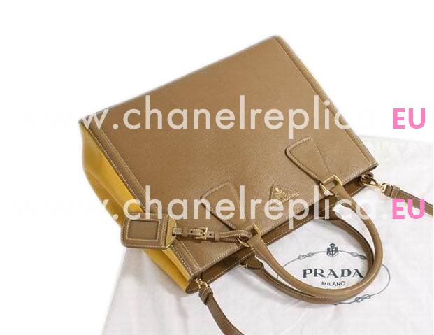 Prada Lux Saffiano Double Color Shopping Bag caramel PR45055