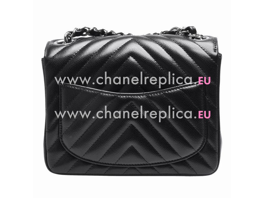 Chanel Caviar Chevron Mini Coco Silver Chain Black A35200BS