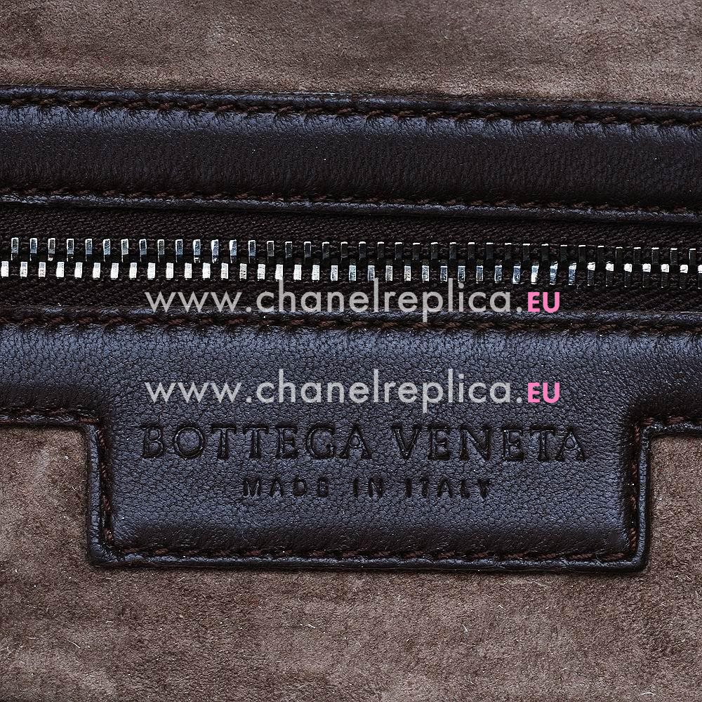 Bottega Veneta Classic Nappa Leather Zipper Woven Boston Bag Deep Coffee B4616560