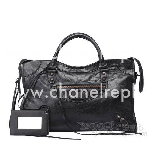 Balenciage City Lambskin Aged Brass hardware Classic Bag Black B2654988