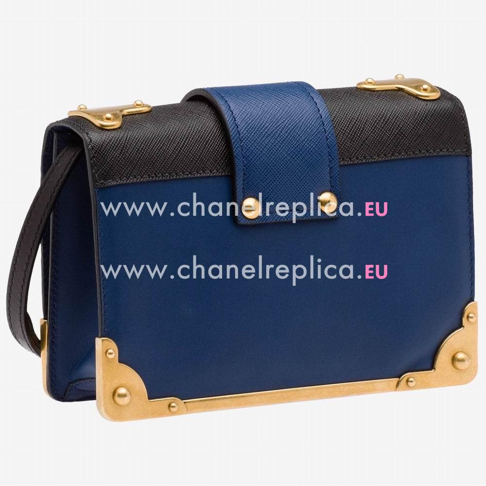 Prada Cahier Calf Leather Bag Blue Black 1BH018_2BB0_F011A