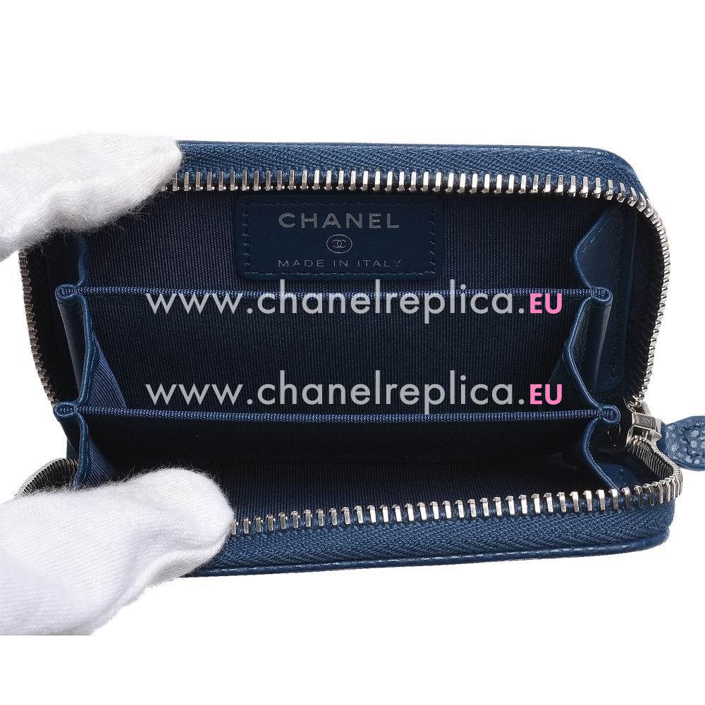 Chanel Classic Calfskin CC Logo Rhombus Zipper Change Purse Dark Cyan C6111110