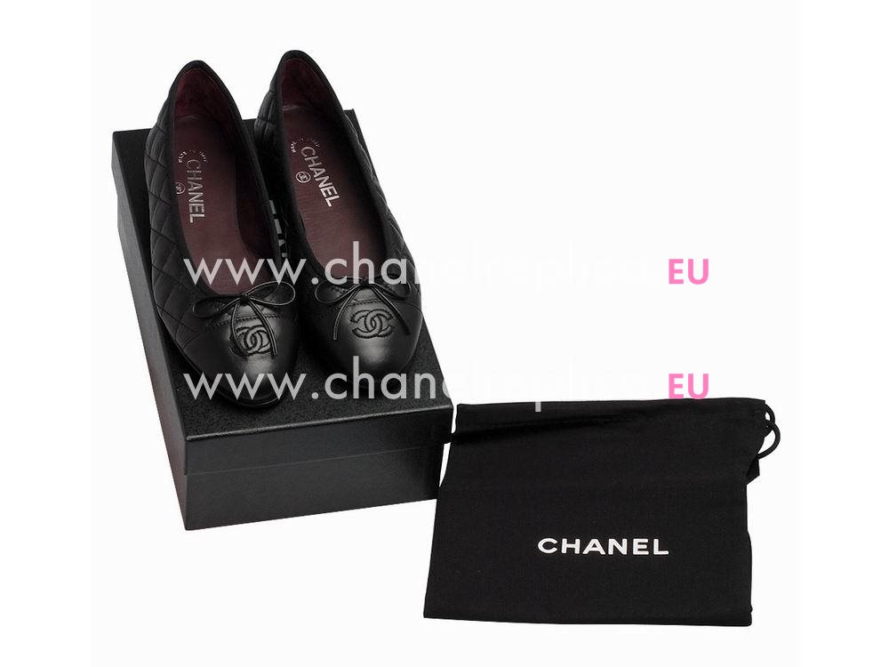 Chanel Double CC Lambskin Campon Bowknot Shoes Black G02819