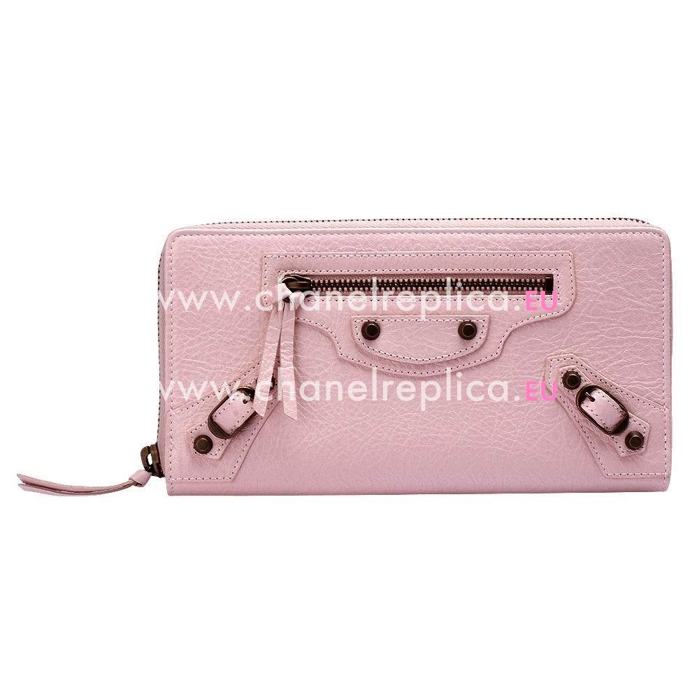 Balenciaga Continental Goatskin Aged Brass Hardware Wallets Light Pink B2055125