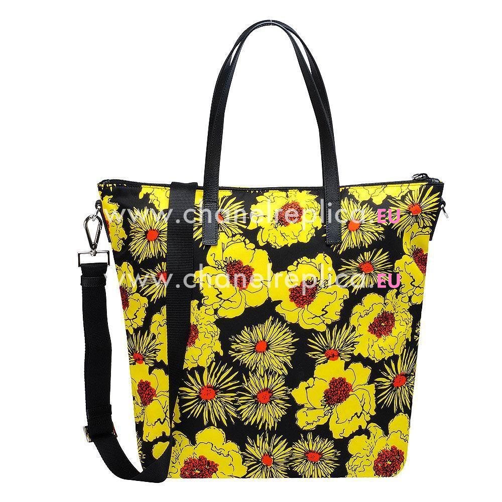 Prada Teaauto Stampat Classic Triangle Logo Flower Handle/Shoulder Bag Yellow PR61018025