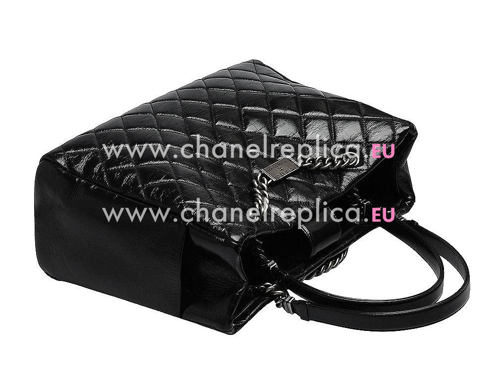 Chanel Shiny Calfskin Quilted Anti-Silver Shoulder Bag Black A560780