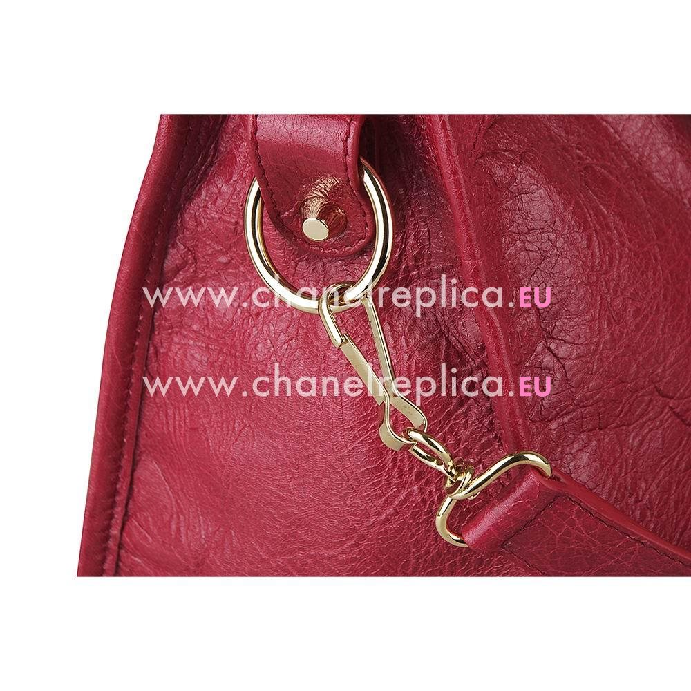 Balenciaga City Gold Button Sheepskin Bag Red B7050715