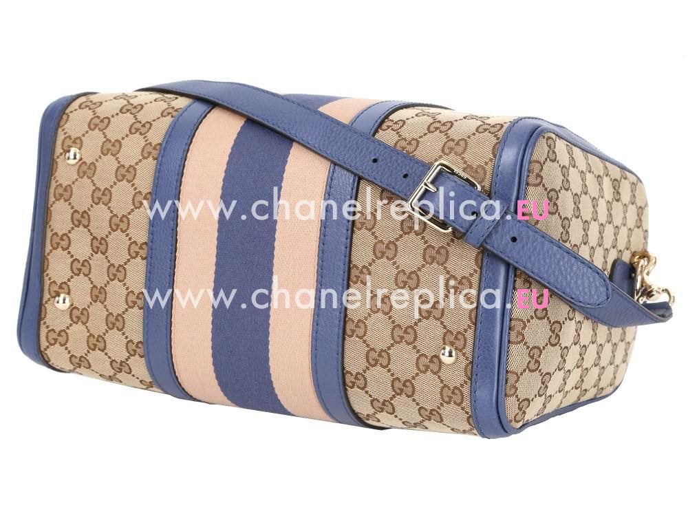 Gucci Vintage Web Blue Calfskin With GG Fabric Boston Bag G63835