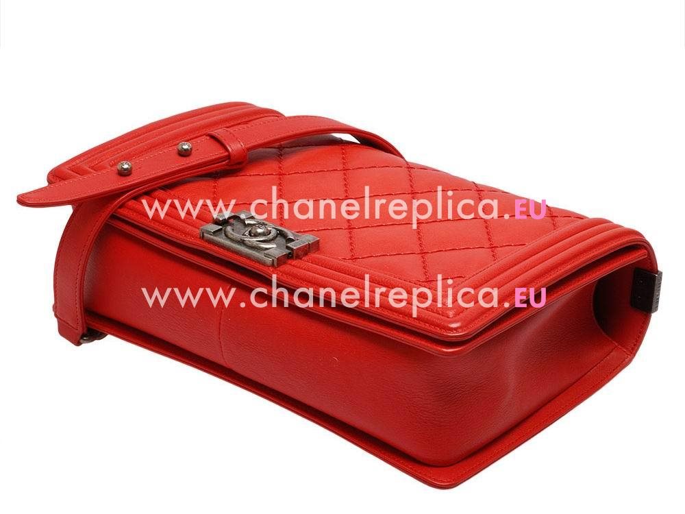 Chanel Calfskin Anti-silver Chain 28cm Boy Bag Bright Red A57589