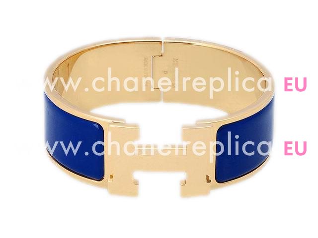 Hermes Medium Enamelled Click H Bracelet DarkBlue&Gold HE58675