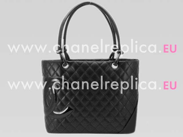 Chanel Cambon Lambskin Tote Bag Black with Black CC A25169-W