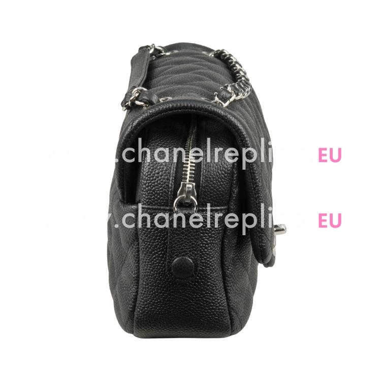 Chanel Easy Medium Caviar Leather Coco Bag Silver Chain Black A67741C