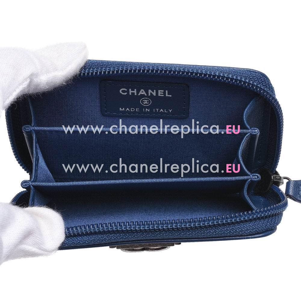 Chanel Boy Goatskin Anti Silvery CC Logo Rhombus Change Purse Blue C6111114