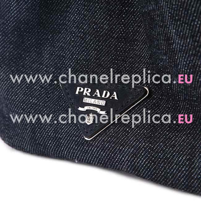 Prada Canapa Stampata Triangle Logo Denim Canvas Bag Black PR5312945