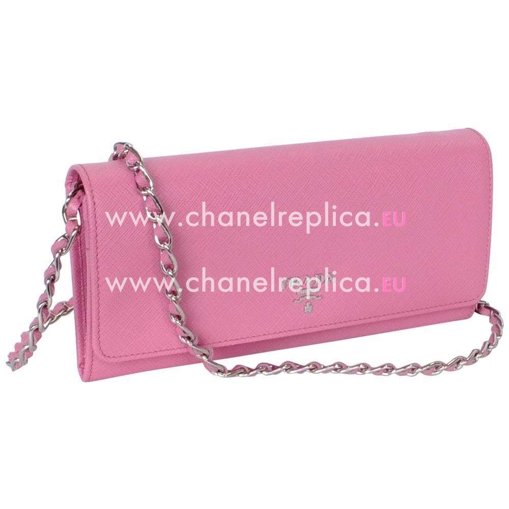Prada Saffiano Triangle Logo Cowhide Wallet In Pink PR61018019