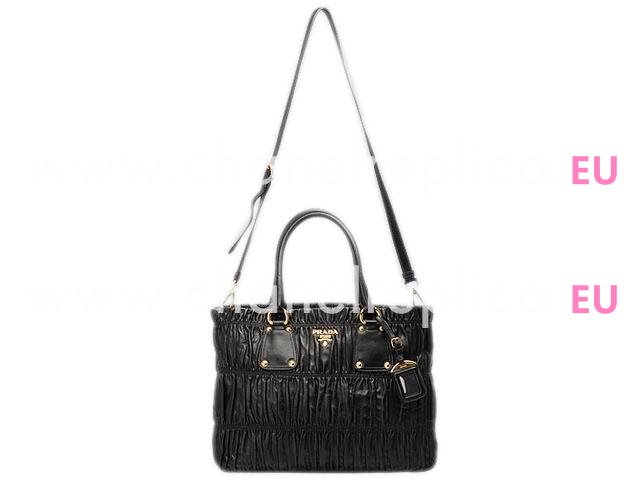 Prada Nappa Gaufre Lambskin Shopping Tote Bag In Black P369090