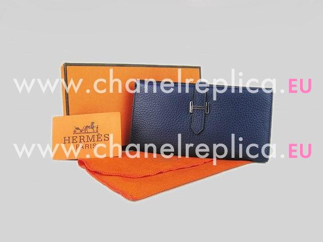 Hermes Dogon Clemence Leather Wallet Deep Blue H0005D