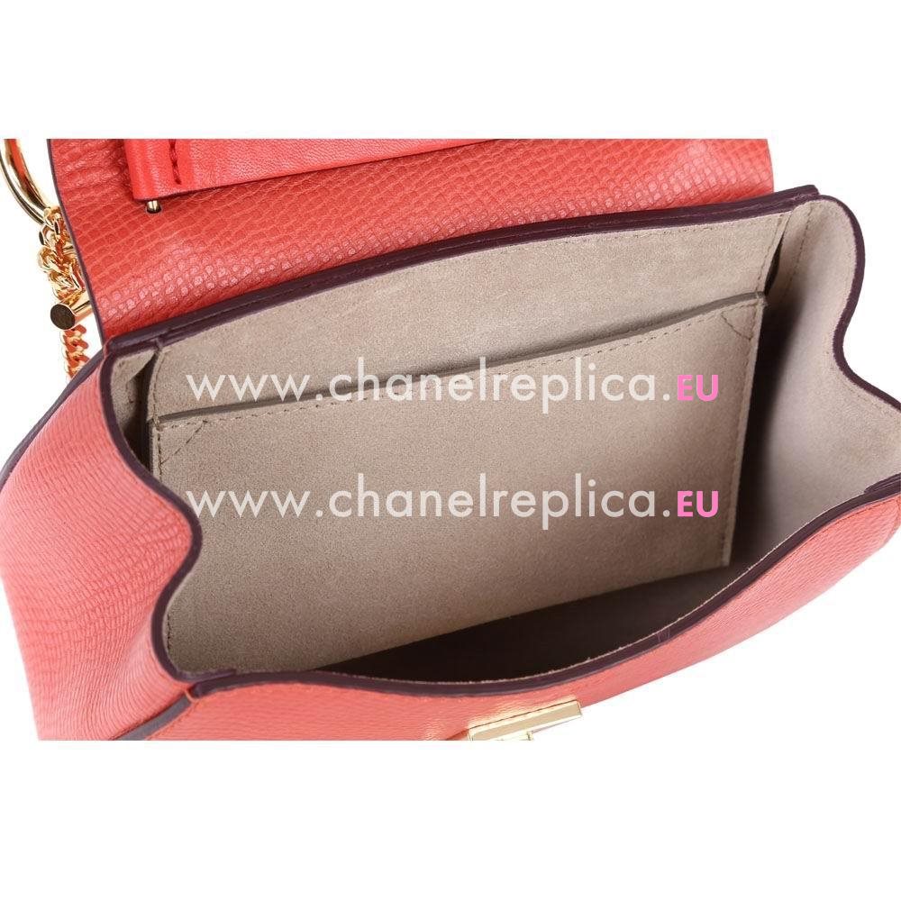Chloe Drew Grain Leather Golden Chain Bag Orange Red c55649963