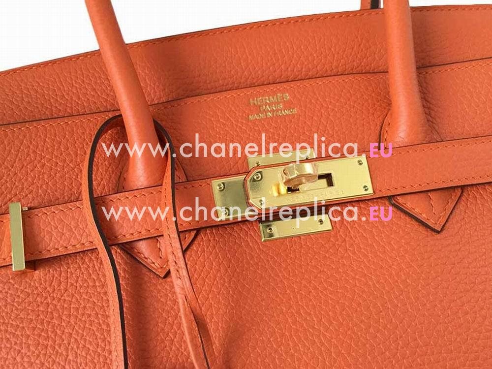 HERMES BIRKIN 35 TOGO Leather Bag Orange Gold Hardware Hand Sew H1043OGH