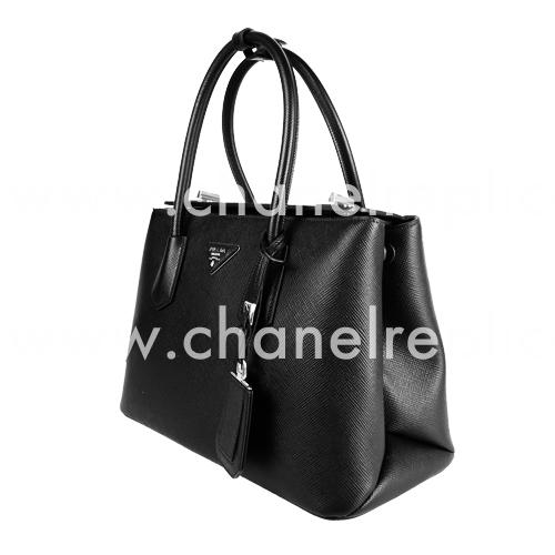 Prada Saffiano Cuir Small Double Tote Bag Black BN2823-2A4A-F0002