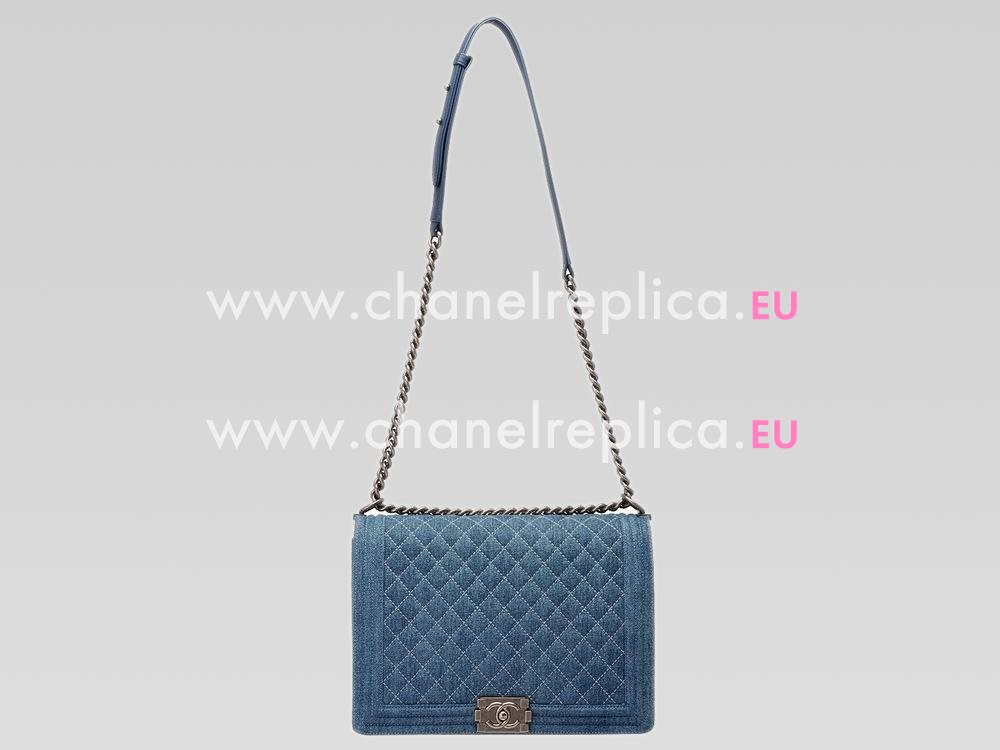 Chanel Denim/Calfskin Antique-Silver Chain 30cm Boy Bag Blue A47584