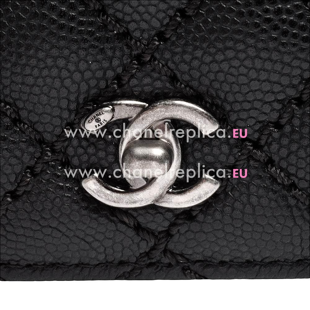 Chanel Caviar Anti-silver CC Long Wallet Black A652398