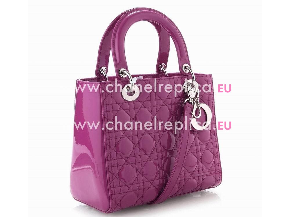 Dior Lady Dior Patent Leather Bag In Purple D2991