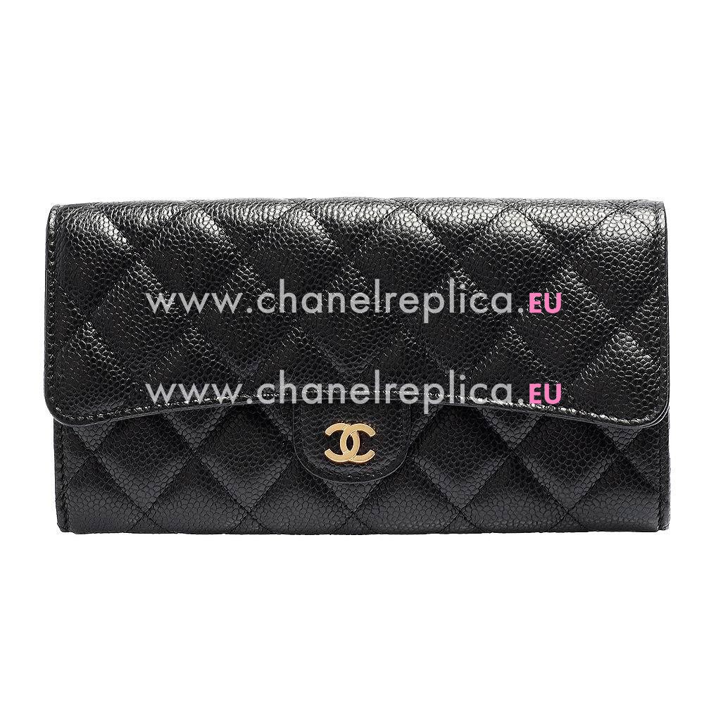 Chanel Caviar Gold CC Snapper Zipper Wallet Black A965986