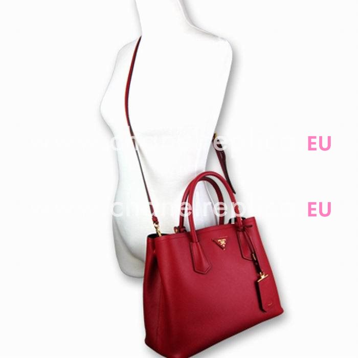 Prada Saffiano Cuir Small Double Tote Bag Red BN2775-2A4A-F068Z