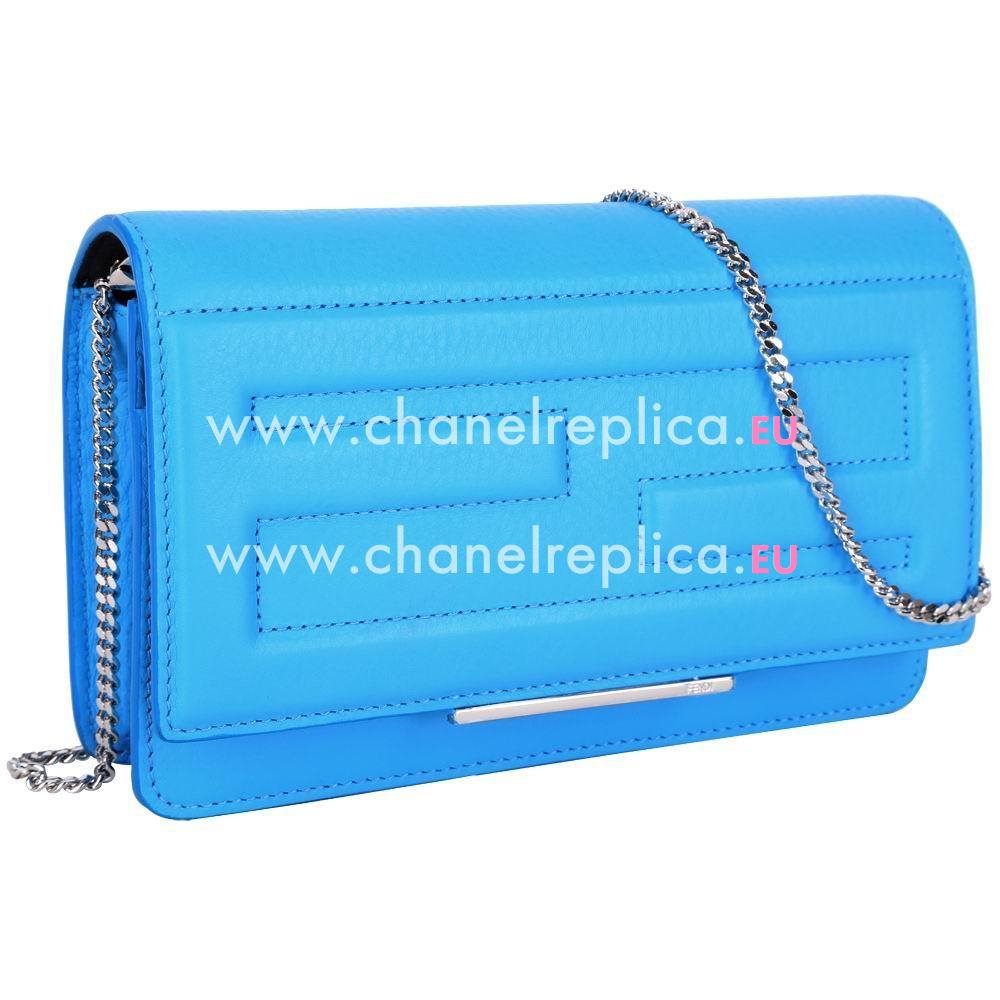 FENDI Tube Calfskin Dinner Metal Chain Bag Blue F1548726