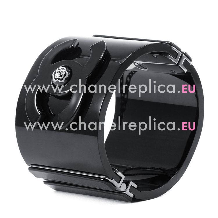 Chanel Calfskin / metal Classic Black CC Bracelet Black Silver C37C066