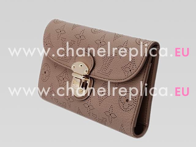 LOUIS VUITTON MAHINA LEATHER AMELIA WALLET IN DEEP POUDRE M58126