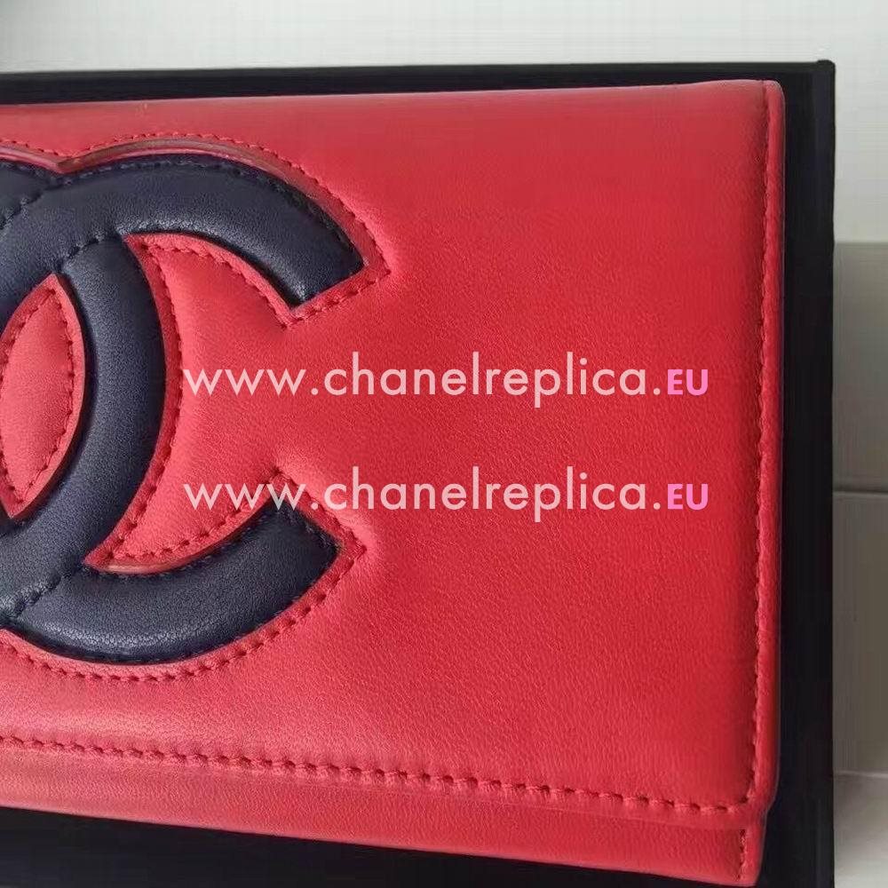 Chanel CC logo Calfskin Long Wallet Red C6120611