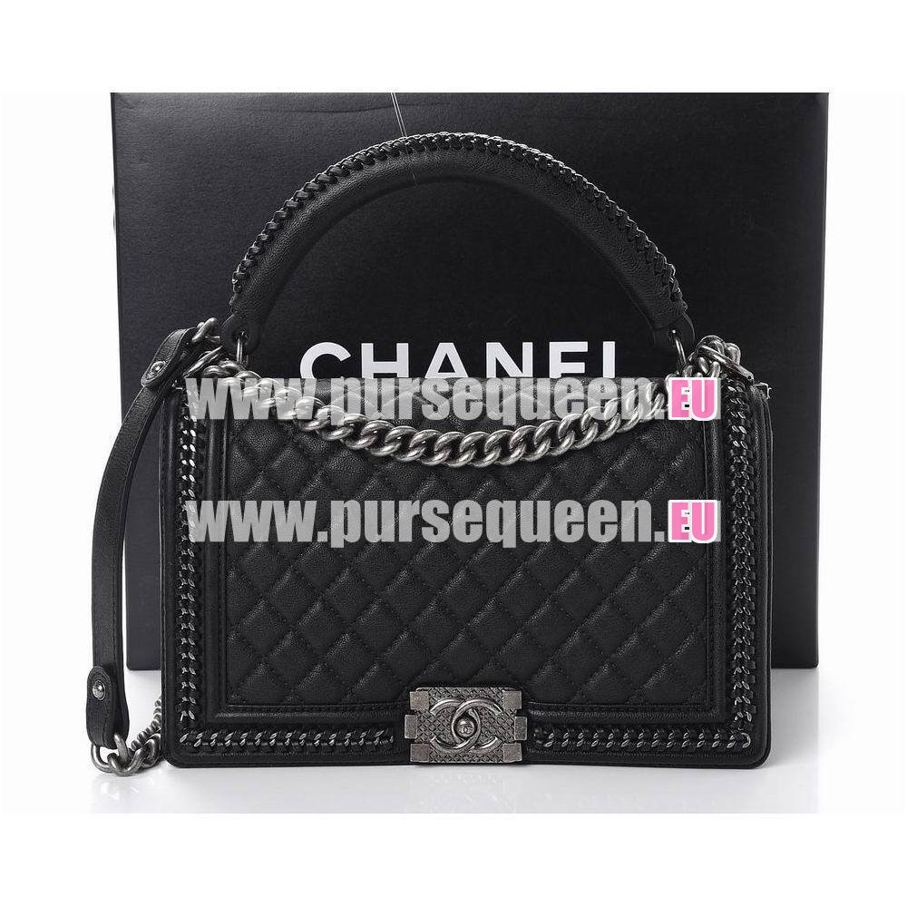 Chanel Calfskin Quilted New Medium Boy Top Handle Flap Black CH587968