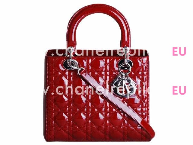 Dior Lady Dior Cannage Patent Leather In Red D3496